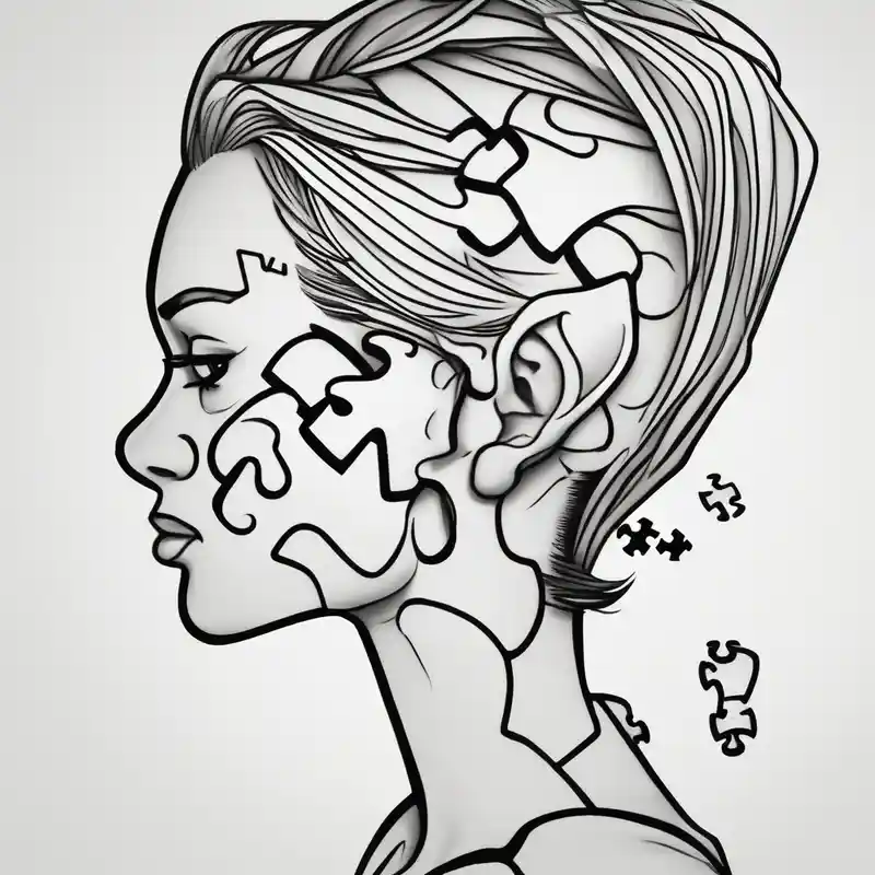 side of the neck puzzle piece tattoo where one of the pieces says Rella fishing tattoos
